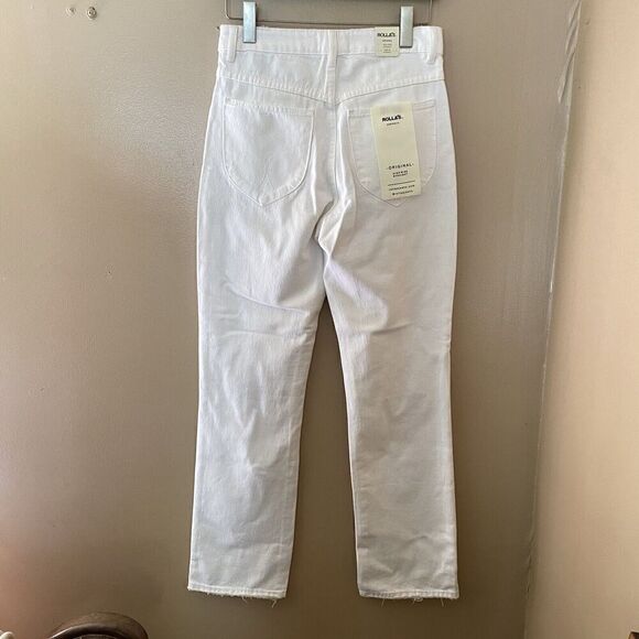 Rollas Layla White Jeans Original High Rise Straight Size 26 Distressed Knee NWT - Picture 11 of 12